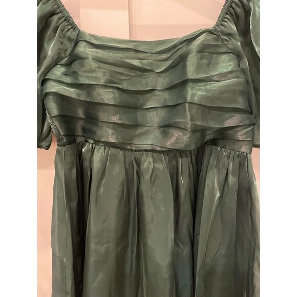 Entro Green Organza Party Bubble Sleeve Mini Dress, L - Picture 7 of 9